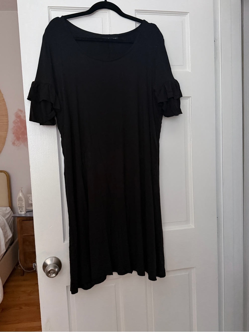 Lane Bryant Black Midi Dress with Ruffle Short Sleeves